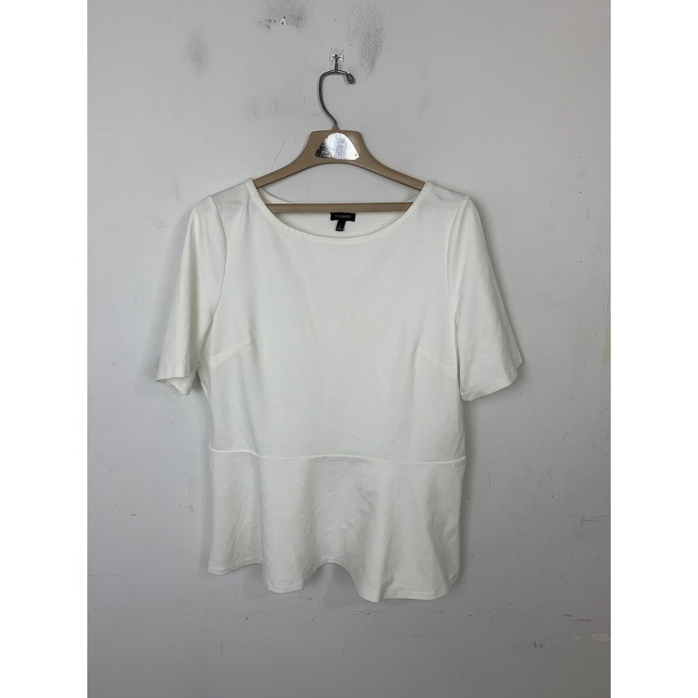 Talbots Womens Shirt Large White Base Layer Peplum Coastal Basic Capsule